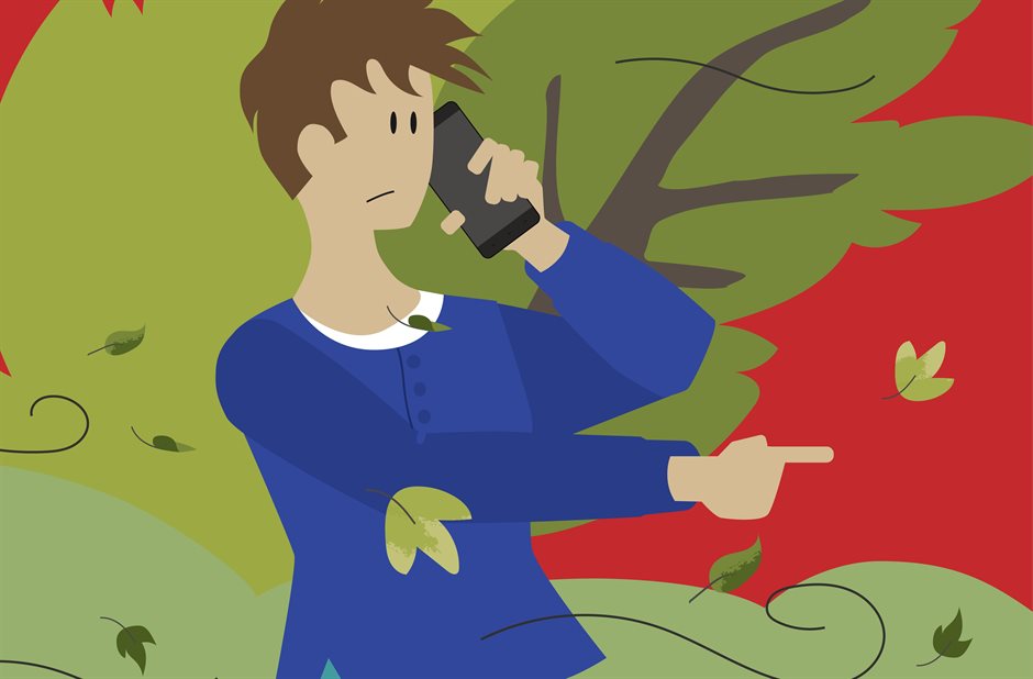 BW Geen Spoed ilustratie man-rode achtergrond-vierkant
